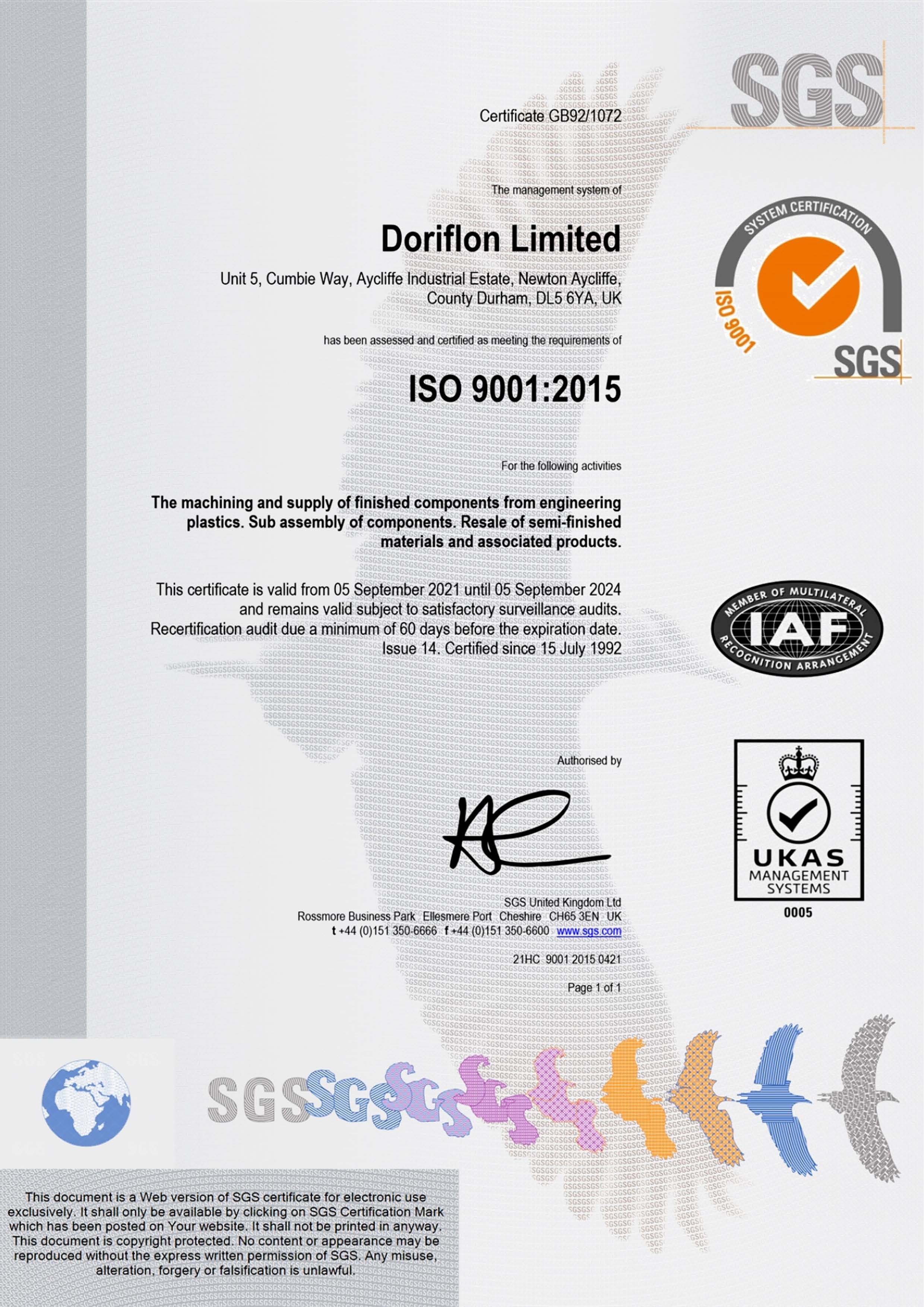 SGS ISO Certificate